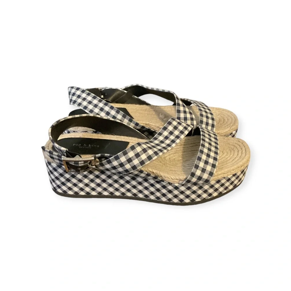 Women’s NWOT blue and white checkered Rag‎ & Bone platform sandals, size 40 (10)